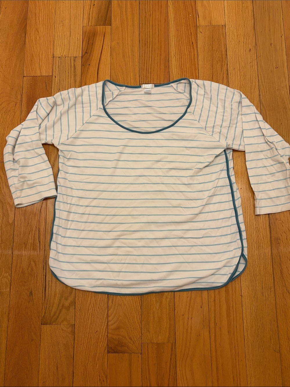 LAKE Striped Scoop Neck Shirt with Teal Trim Size Medium
